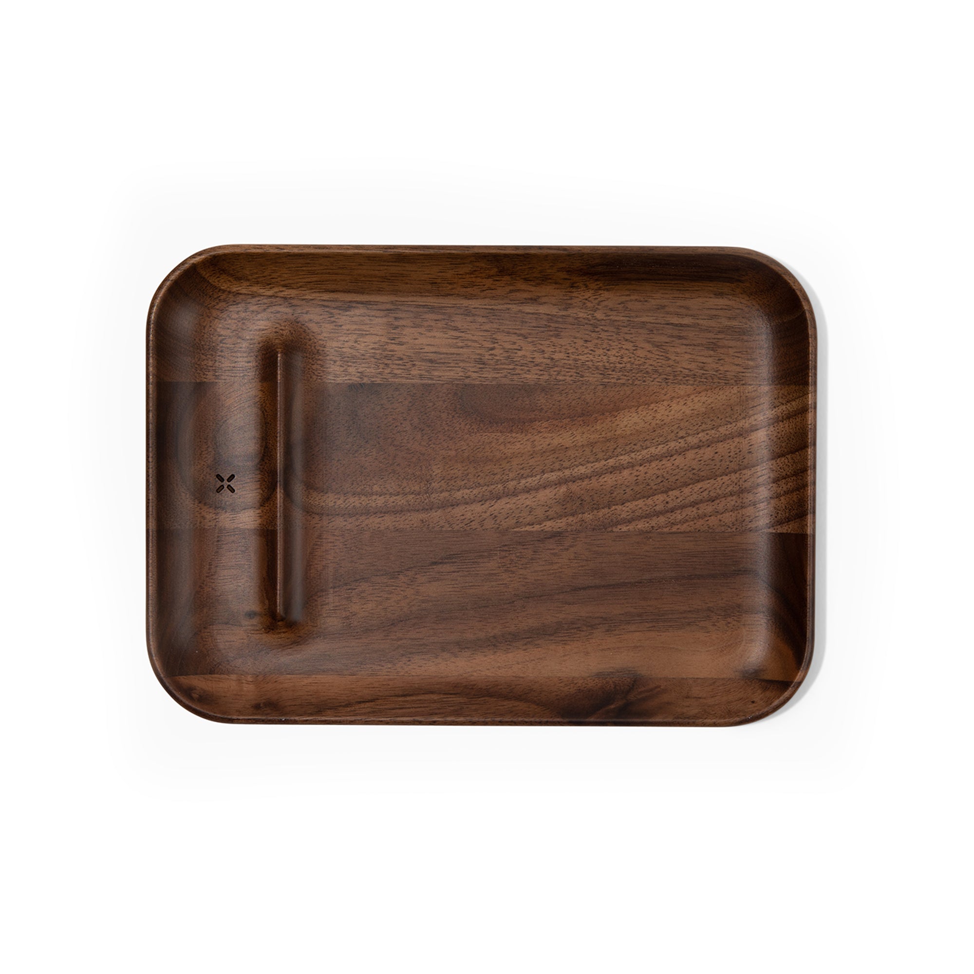 PAX Drehtablett in der draufsicht. genug Platz für deinen PAX, papes und Bubbler. Das Pax Tablett zum drehen und zubreiten deiner Kräuter. Tablett im premium Walnuss look.
